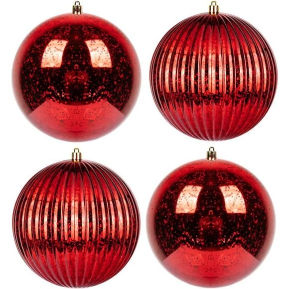 Large Red Christmas Ball Ornaments 6-Inch 4pcs Hanging Tree Ornament - Picture 1 of 6